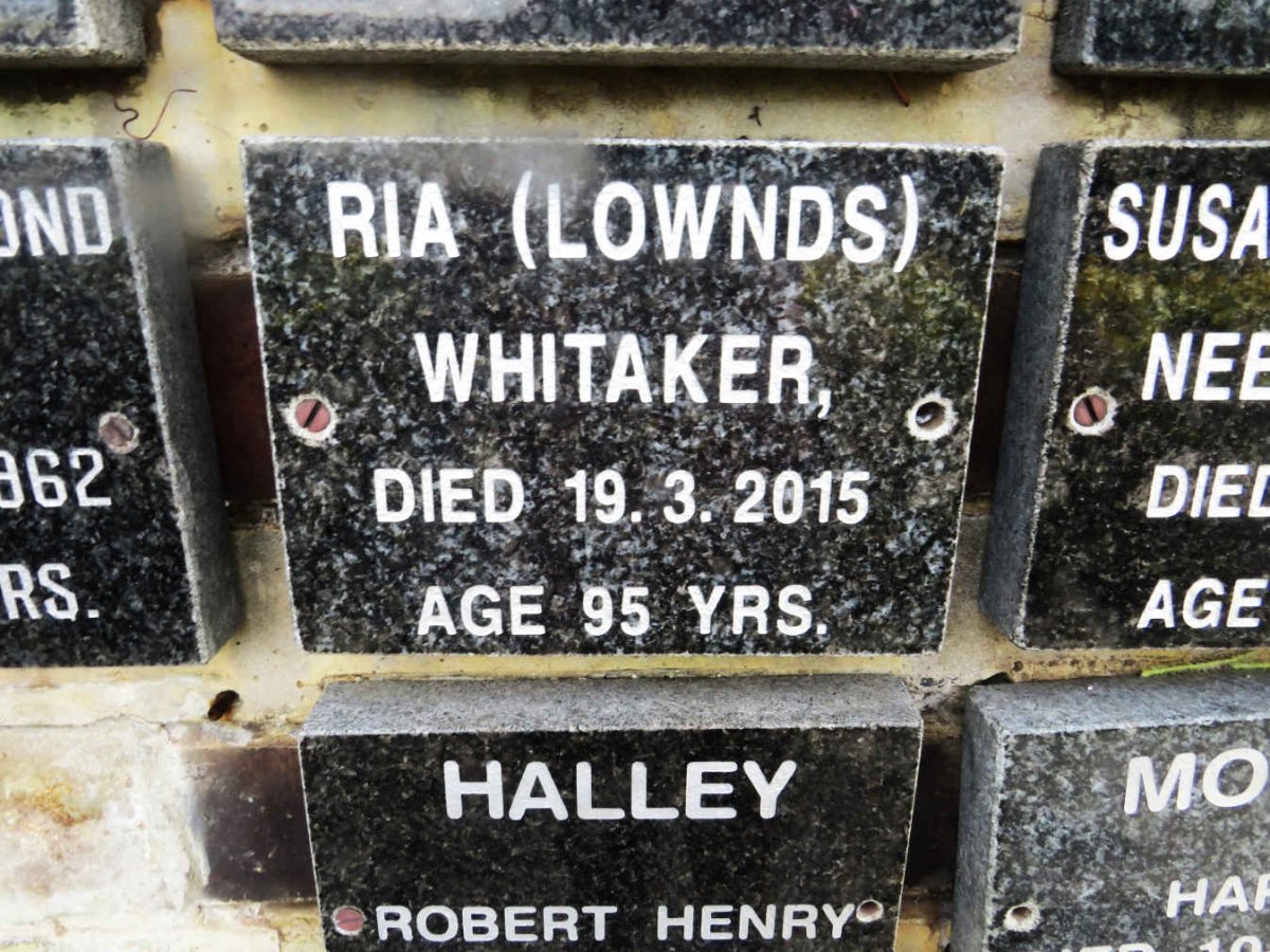 WHITAKER Ria nee LOWNDS -2015