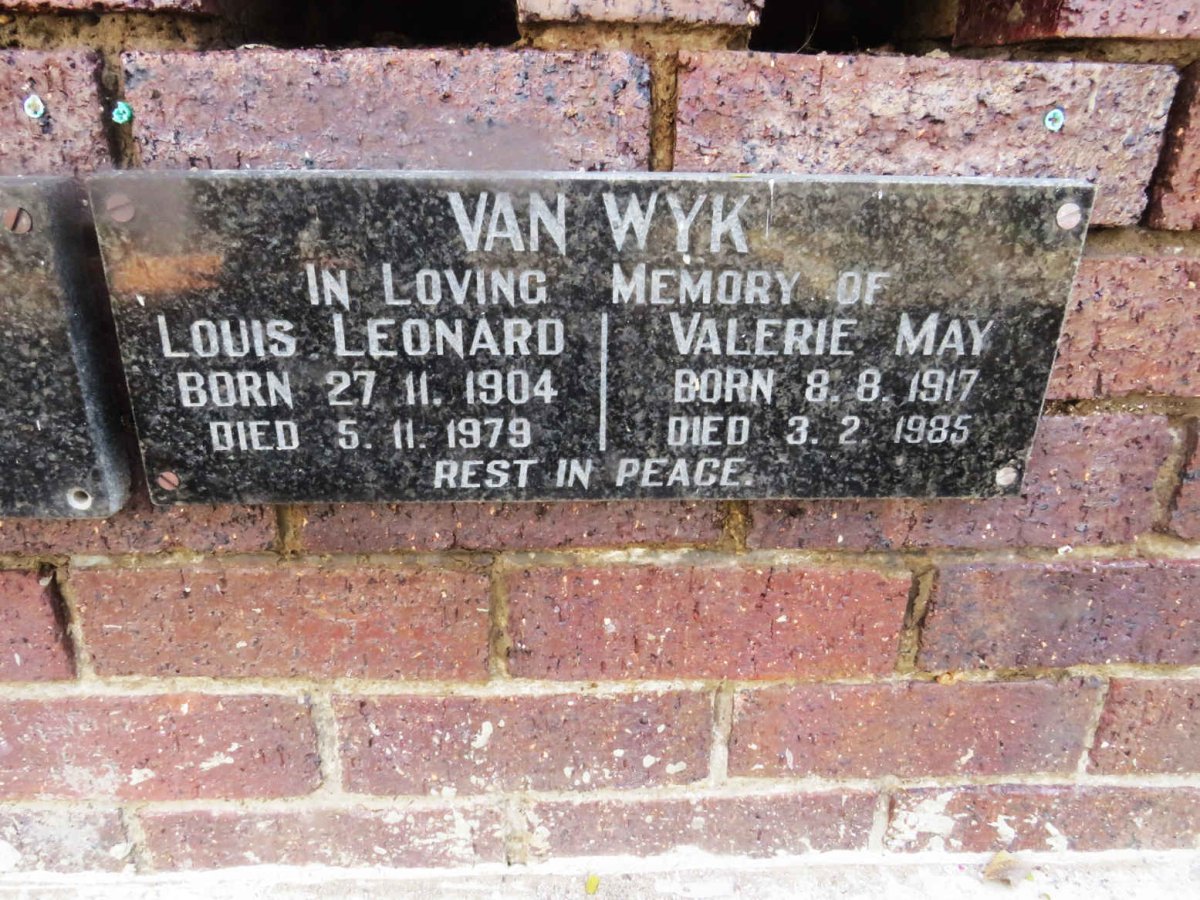WYK Louis Leonard, van 1904-1979 &amp; Valerie May 1917-1985
