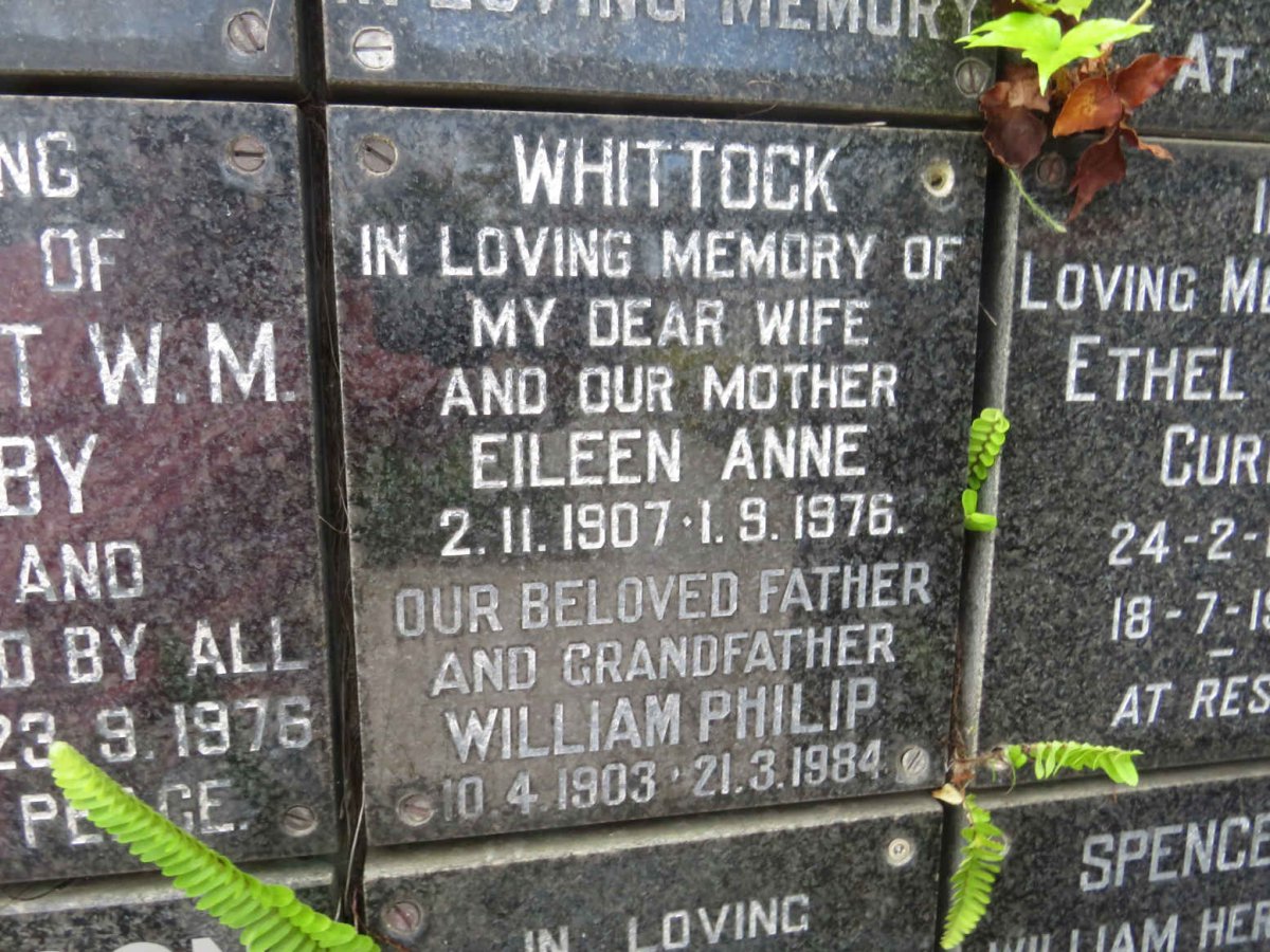 WHITTOCK William Philip 1903-1984 &amp; Eileen Anne 1907-1976