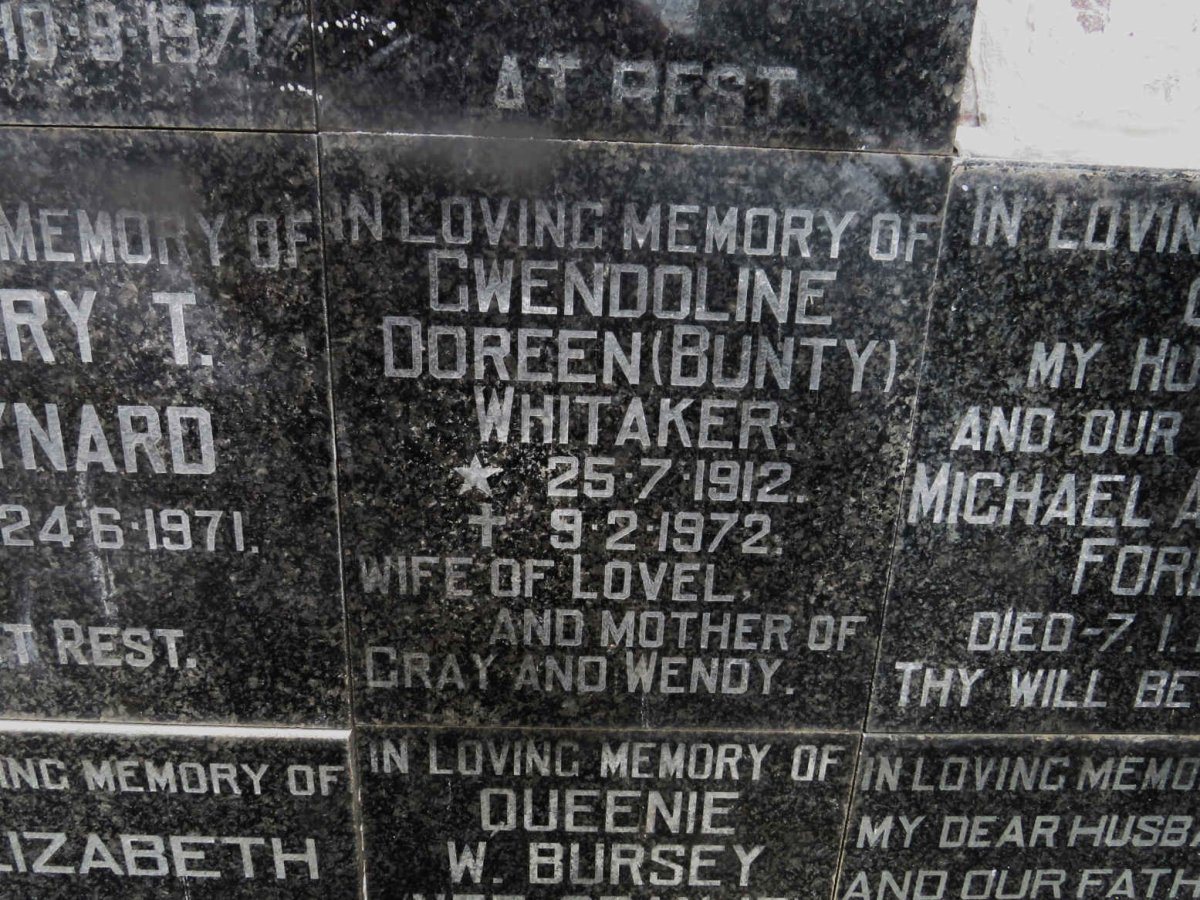 WHITAKER Gwendoline Doreen 1912-1972