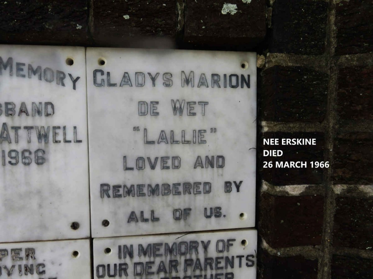 WET Gladys Marion, de nee ERSKINE 1966