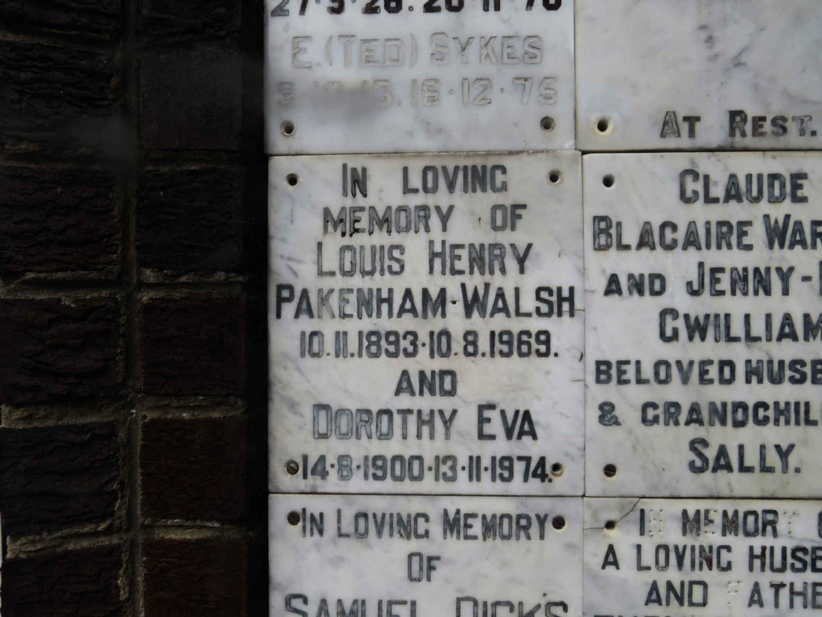 WALSH Louis Henry, PAKENHAM 1893-1969 &amp; Dorothy Eva 1900-1974