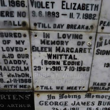 WHITTAL Robert 1910-1987 &amp; Eileen Margaret EDDIE 1910-1968