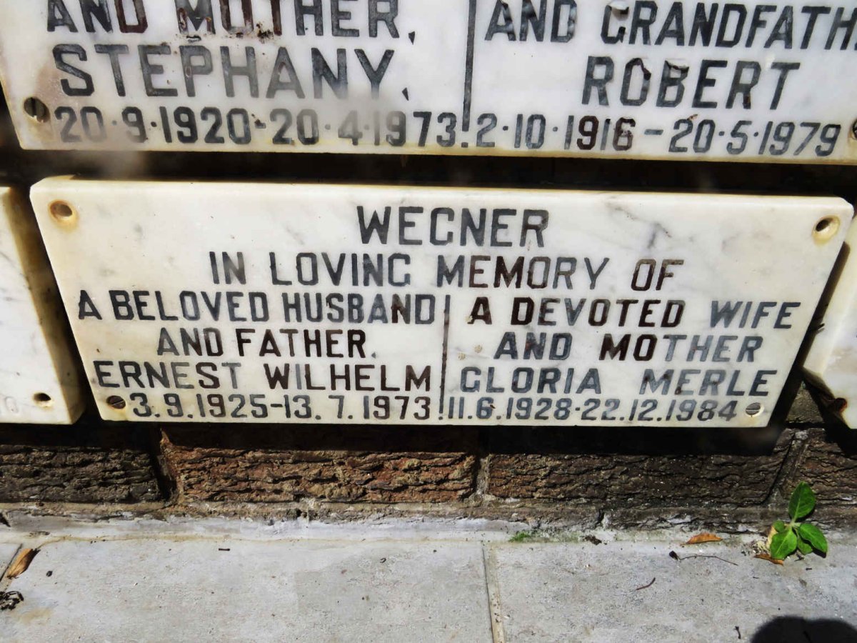 WEGNER Ernest Wilhelm 1925-1973 &amp; Gloria Merle 1928-1984