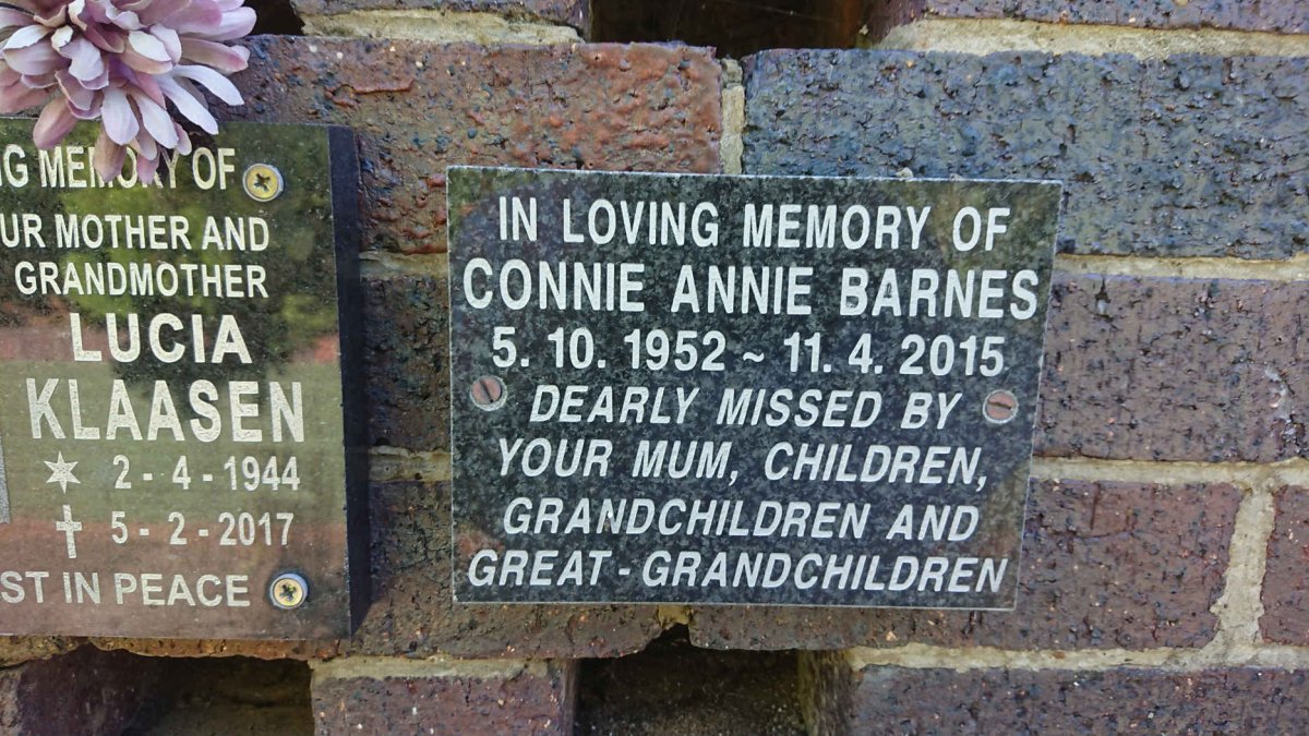 BARNES Connie Annie 1952-2015