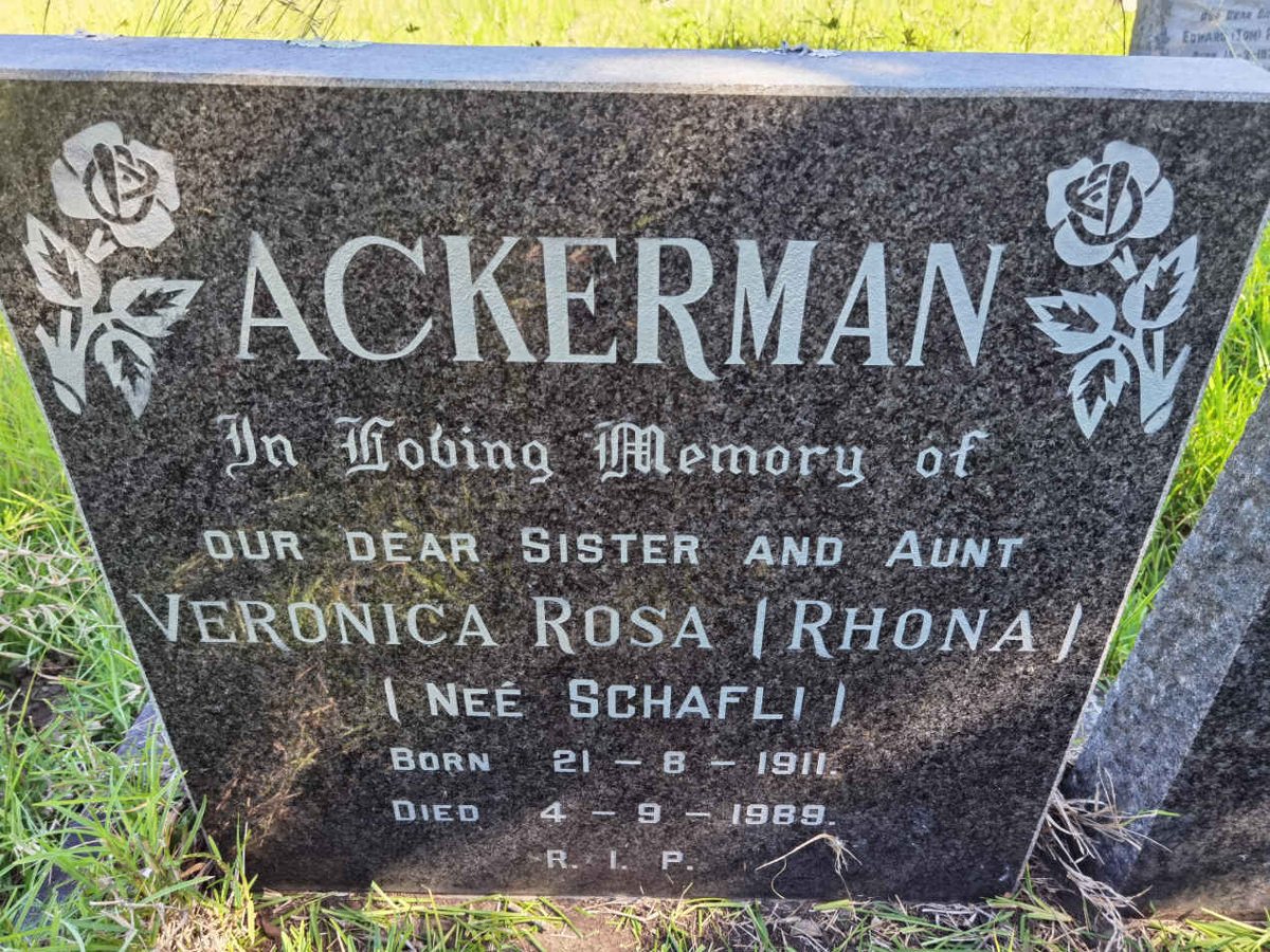 ACKERMAN Veronica Rosa nee SCHAFLI 1911-1989