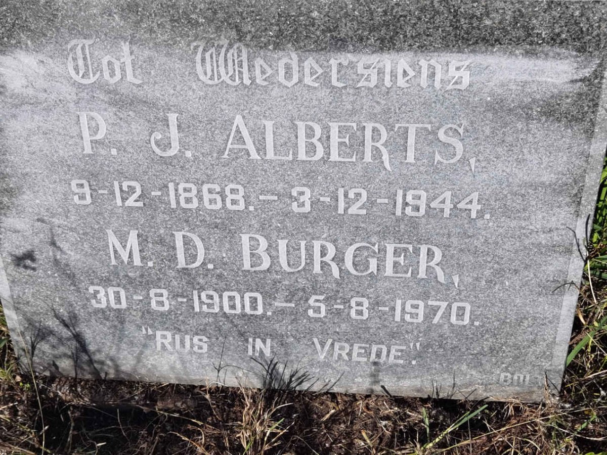 ALBERTS P.J. 1868-1944 :: BURGER M.D. 1900-1970