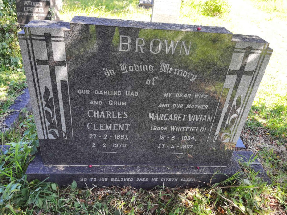BROWN Charles Clement 1887-1970 &amp; Margaret Vivian WHITFIELD 1894-1962
