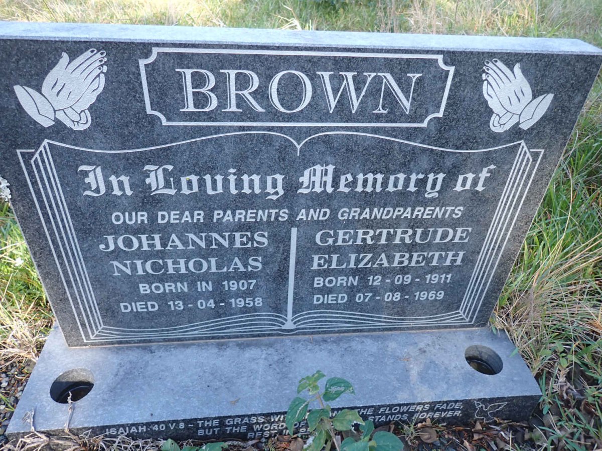 BROWN Johannes Nicholas 1907-1958 & Gertrude Elizabeth 1911-1969