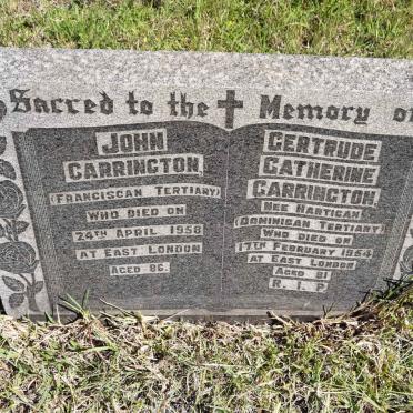 CARRINGTON John  -1958 &amp; Gertrude Catherine HARTICAN  -1954