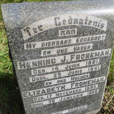 FRONEMAN Henning J. 1881-1941 &amp; Elizabeth 1880-1969