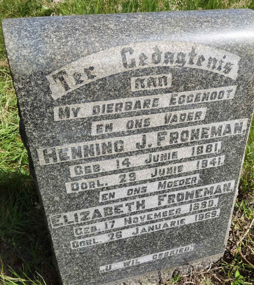 FRONEMAN Henning J. 1881-1941 &amp; Elizabeth 1880-1969