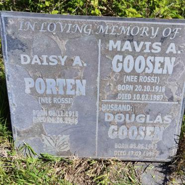 GOOSEN Douglas 1913-1998 &amp; Mavis A. ROSSI 1918-1987 :: PORTEN Daisie A. nee ROSSI 1915-1946