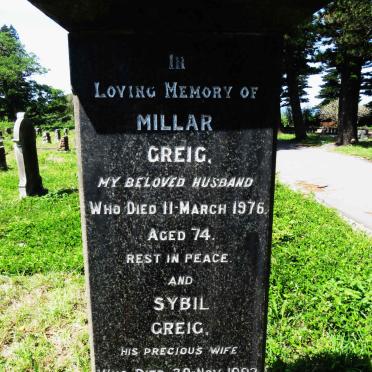GREIG Millar -1976 & Sybil -1992