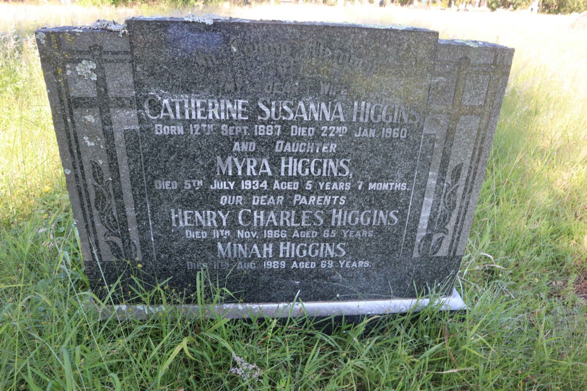 HIGGINS Henry Charles -1966 &amp; Minah -1989 :: HIGGINS Catherine Susanna 1887-1960 ::  HIGGINS Myra -1934