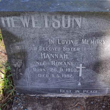 HEWETSON Hannah nee ROMANS 1903-1982