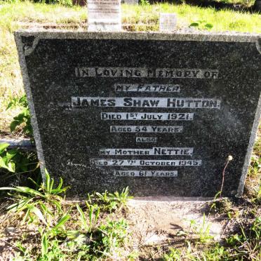 HUTTON James Shaw -1921 & Nettie -1945