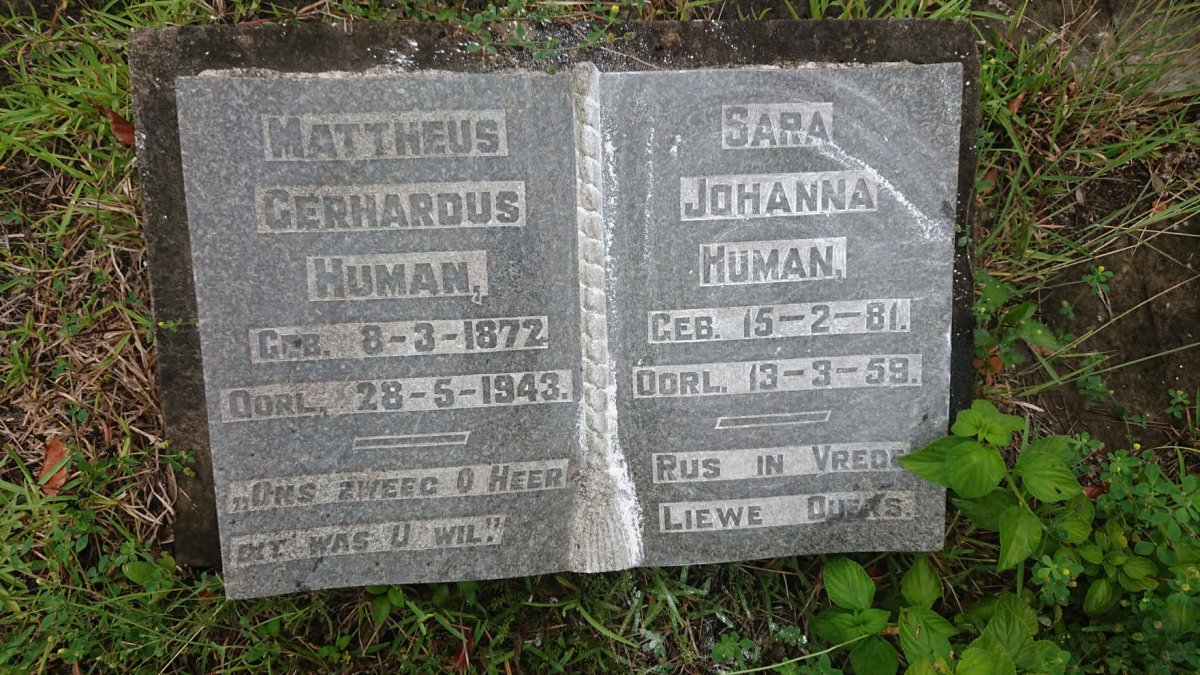 HUMAN Mattheus Gerhardus 1872-1943 &amp; Sara Johanna 1881-1959