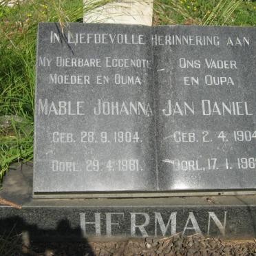 HERMAN Jan Daniel 1904-1988 &amp; Mabel Johanna 1904-1981