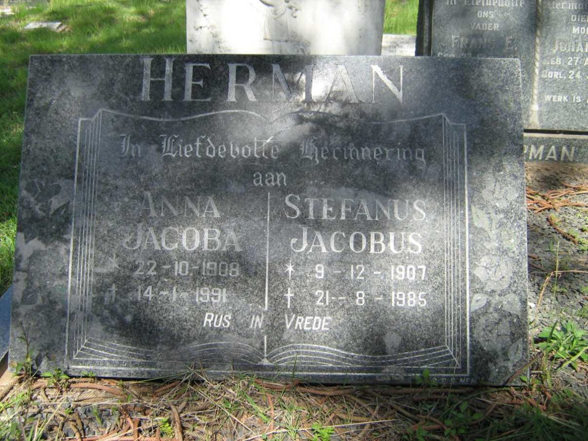 HERMAN Stefanus Jacobus 1907-1985 &amp; Anna Jacoba 1908-1991