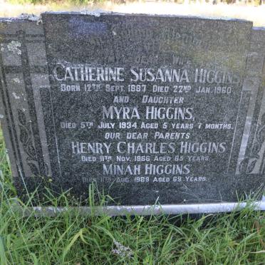 HIGGINS Henry Charles -1966 &amp; Minah -1989 :: HIGGINS Catherine Susanna 1887-1960 ::  HIGGINS Myra -1934