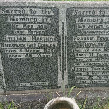 KNOWLES Francis Ernest -1944 & Lillian Martha CONLON -1950 :: KNOWLES Judith Theodora -1973