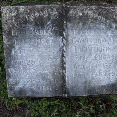 LOTTERING Barend F. 1870-1939 &amp; Carolina M. LE ROUX 1875-1962