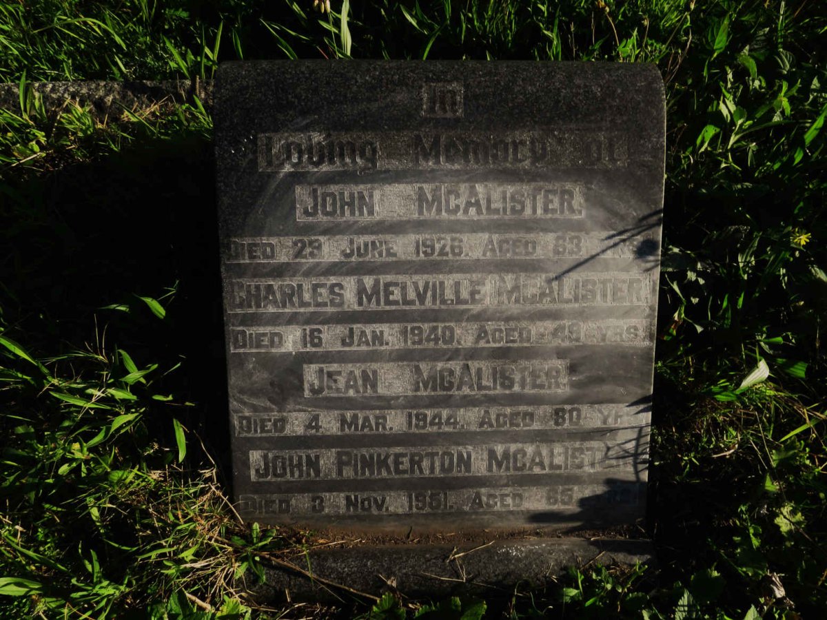 MCALISTER John -1926 :: MCALISTER Charles Melville -1940 :: MCALISTER Jean -1944 :: MCALISTER John Pinkerton -1951