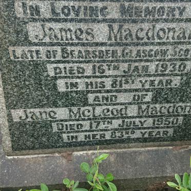 MACDONALD James -1930 & Jane McLeod -1950