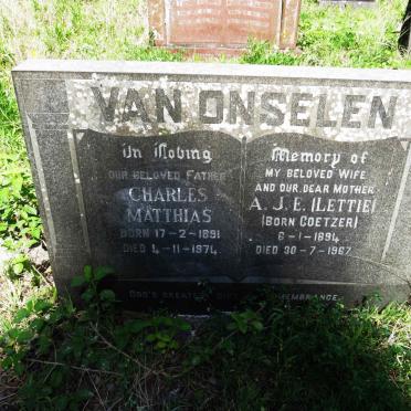 ONSELEN Charles Matthias, van 1891-1974 & A.J.E. COETZER 1894-1967