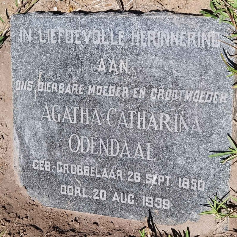 ODENDAAL Agatha Catharina nee GROBBELAAR 1850-1939