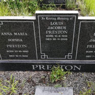 PRESTON Louis Jacobus 1870-1938 &amp; Anna Maria Sophia 1880-1958 :: PRESTON Louis Jacobus 1913-2006