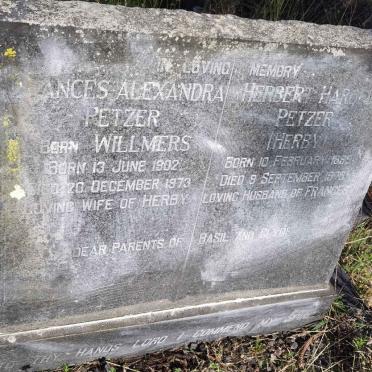 PETZER Herbert Harold 1899-1976 &amp; Frances Alexandra WILLMERS 1902-1973