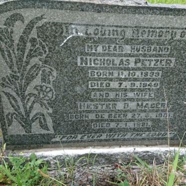 PETZER Nicholas 1899-1949 &amp; Hester D. Mager  DE BEER 1901-19?1