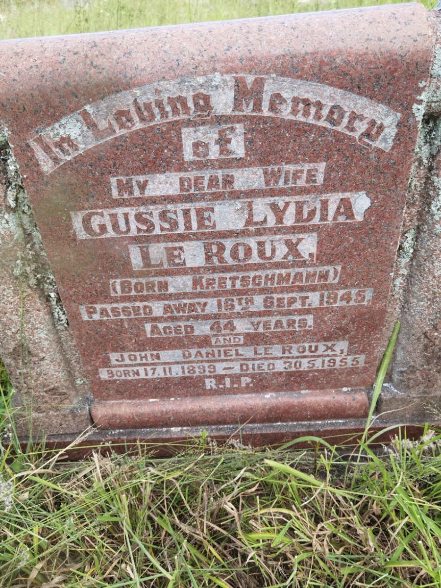 ROUX John Daniel, le 1899-1955 &amp; Gussie Lydia KRETSCHMANN -1945