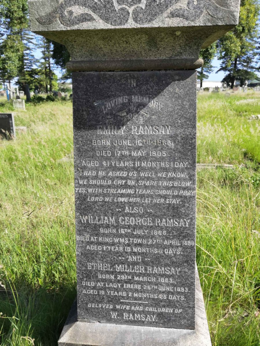 RAMSAY Emily 1863-1905 :: RAMSAY William George 1886-1888 :: RAMSAY Ethel Miller 1883-1893