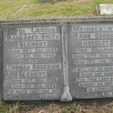 SLEMENT Thomas Roderick 1926-1939 :: SLEMENT Margaret Smith 1887-1939 :: HOCKLEY Ann Cross nee GALLOWAY 1894-1942