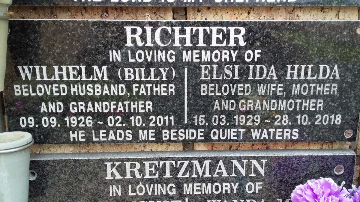 RICHTER Wilhelm 1926-2011 &amp; Elsi Ida Hilda 1929-2018