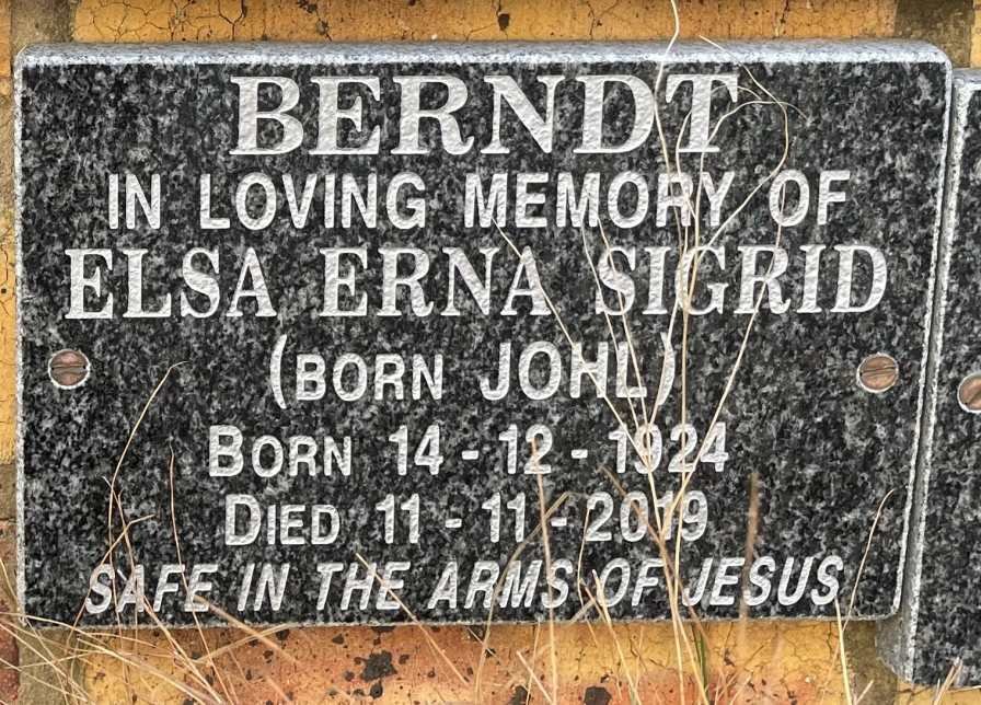 BERNDT Elsa Erna Sigrid nee JOHL 1924-2019