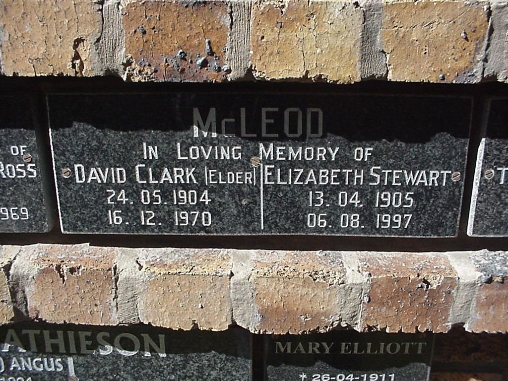 McLEOD David Clark 1904-1970 &amp; Elizabeth Stewart 1905-1997