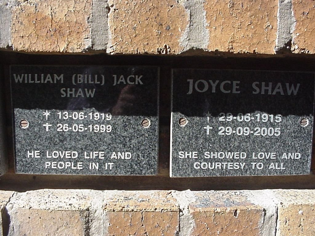 SHAW William Jack 1919-1999 :: SHAW Joyce 1915-2005