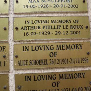 ROUX Arthur Phillip, le 1929-2001 :: SCHOEKEL Alice 1901-1996