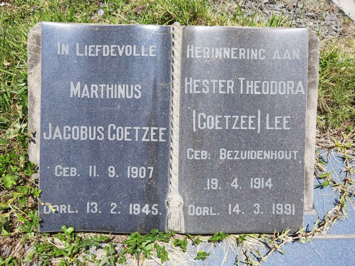 COETZEE Marthinus Jacobus 1907-1945 & Hester Theodora LEE previously COETZEE nee BEZUIDENHOUT 1914-1991