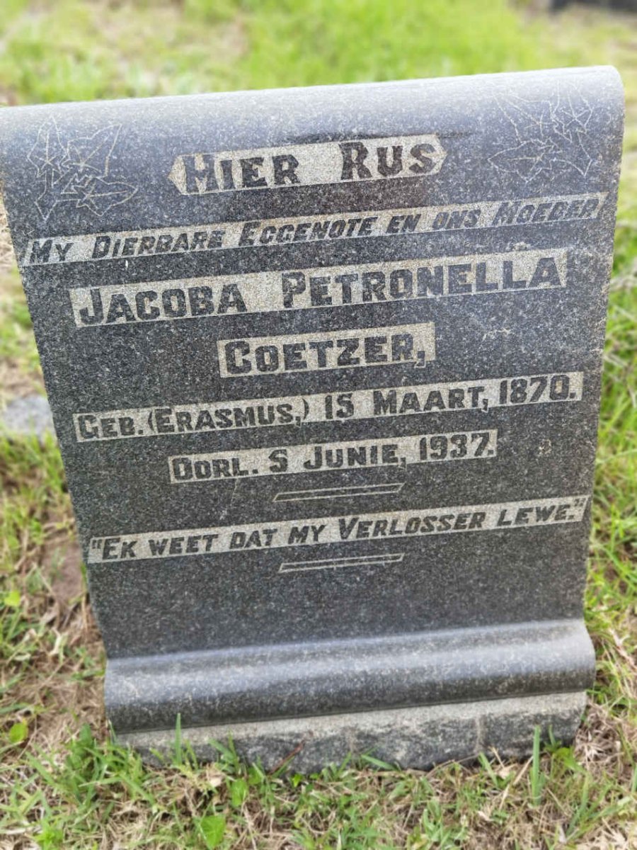 COETZER Jacoba Petronella nee ERASMUS 1870-1937