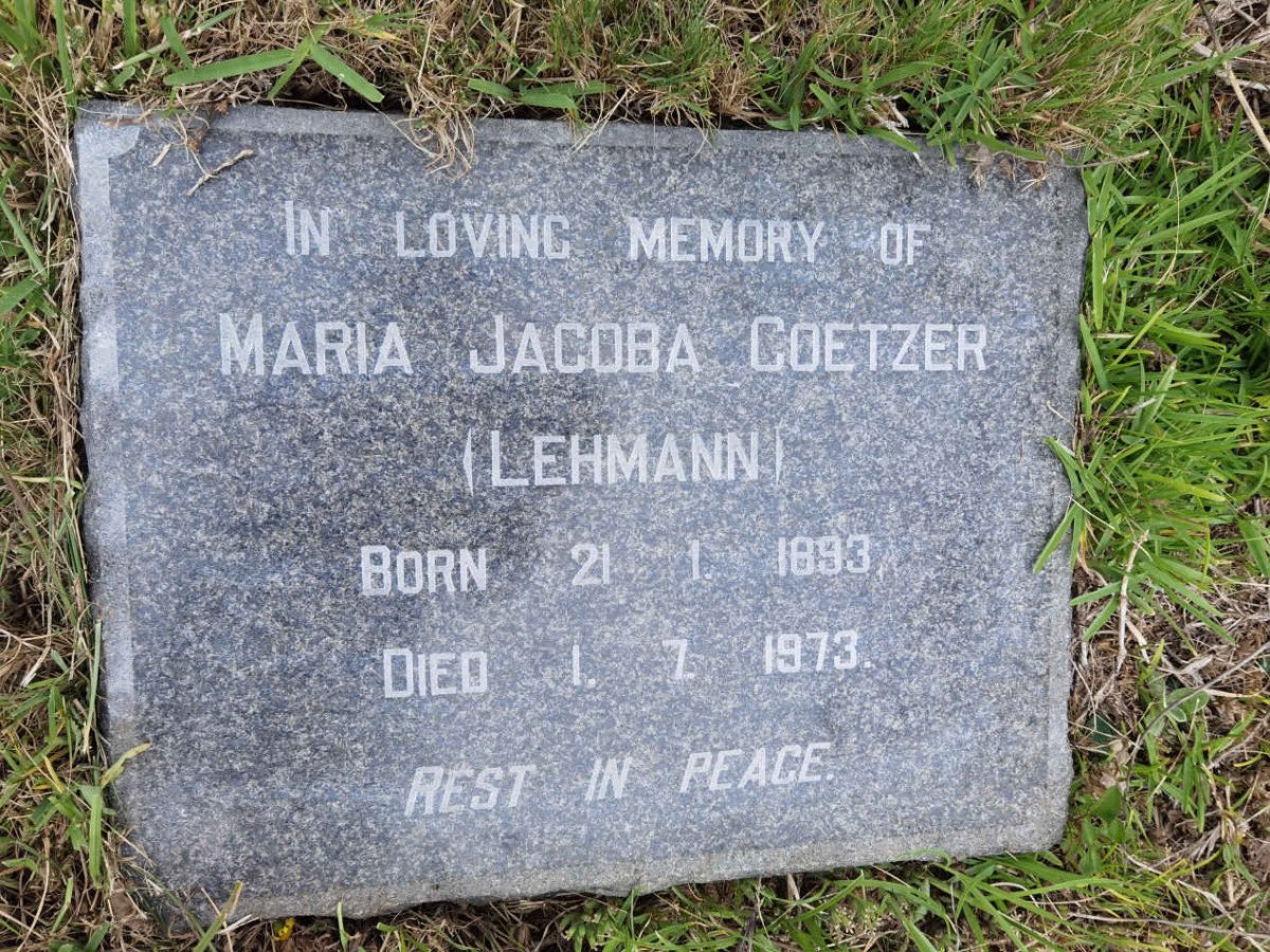 COETZER Maria Jacoba nee LEHMANN 1893-1973