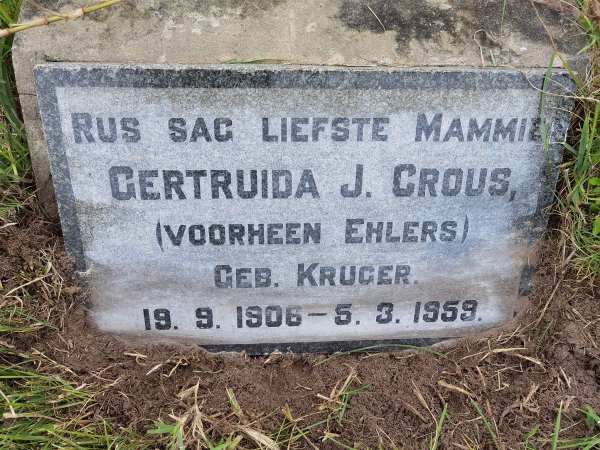 CROUS Gertruida J. voorheen EHLERS nee KRUGER 1906-1959