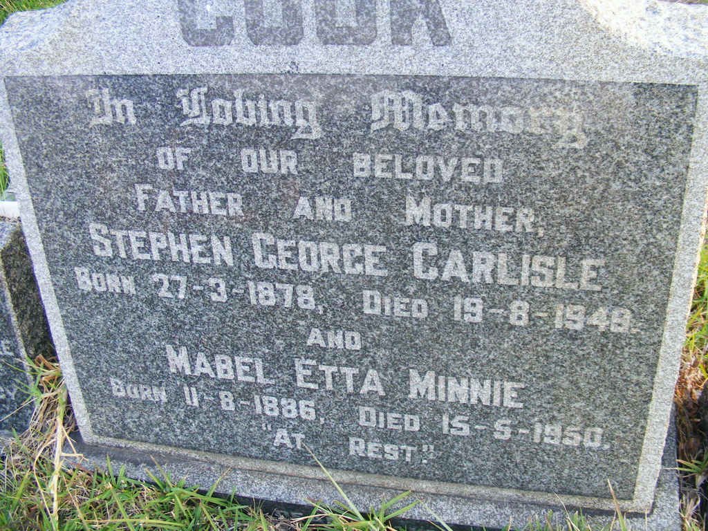 COOK Stephen George Carlisle 1878-1949 &amp; Mabel Etta Minnie 1886-1950