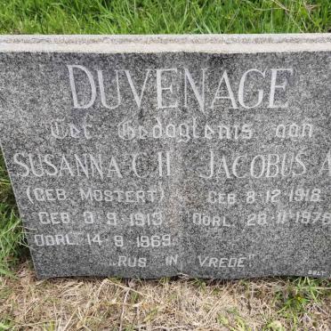 DUVENAGE Jacobus A. 1918-1978 &amp; Susanna C.H. MOSTERT 1913-1969