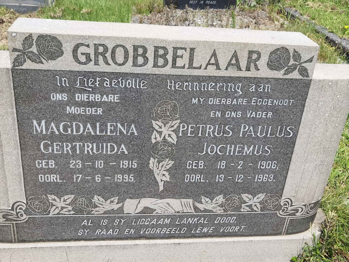 GROBBELAAR Petrus Paulus Jochemus 1906-1963 &amp; Magdalena Gertruida 1915-1995
