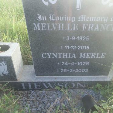 HEWSON Melville Francis 1925-2016 &amp; Cynthia Merle 1928-2003